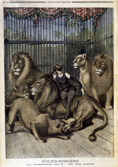 Hrabina X... i jej lwy na wystawie w Folies Bergères w Paryżu. W Le petit Journal z dnia 19.05.1895. autorstwa Unknown artist