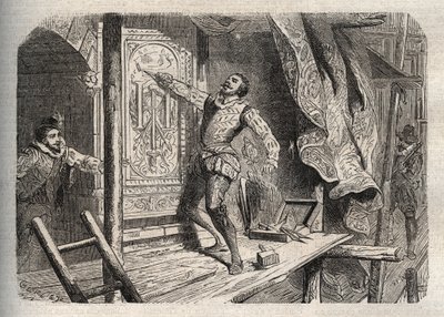 Śmierć Jeana Goujona (1510-1562 lub 1569), zmarłego według legendy w 1572 r., w czasie św. Barthelemy - rycina w „Dictionnaire populaire illustrious”” - 1864 r. - Joseph Decembre i Edmond Allonier - autorstwa Unknown artist