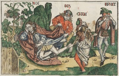Pijaństwo Noego, ok. 1483-95 (drzeworyt ręcznie kolorowany) autorstwa Unknown artist