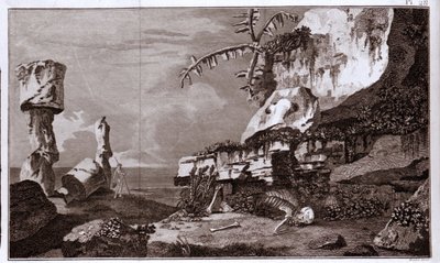 Wyspa Wielkanocna (Rapa Nui) w Polinezji według „kucharza Viaggi del Capitano”, rycina z XIX wieku. autorstwa Unknown artist