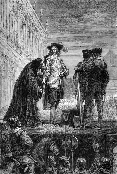 Egzekucja króla Karola I - Egzekucja króla Anglii Karola I Stuarta (1600-1649) Whitehall - Król oddaje swój naszyjnik eveque mówiąc „” Remember-you”” – grawerunek w „Historii Anglii”, z czasów najbardziej cofniętych”” autorstwa autorstwa Unknown artist