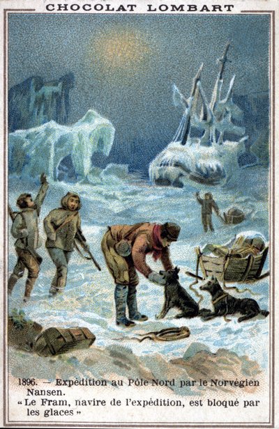 Fram, łódź norweskiego odkrywcy Fridtjofa Nansena, złowiona w lodzie Oceanu Arktycznego w 1896 roku. autorstwa Unknown artist