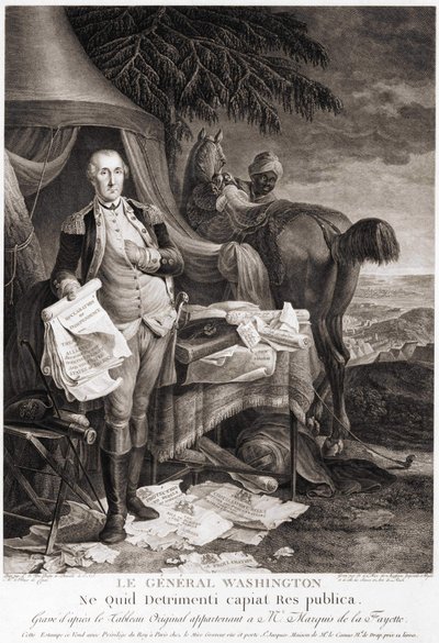 Generał Waszyngton (1732 - 1799), ryty według oryginalnego obrazu należącego do markiza de la Fayette. autorstwa Unknown artist