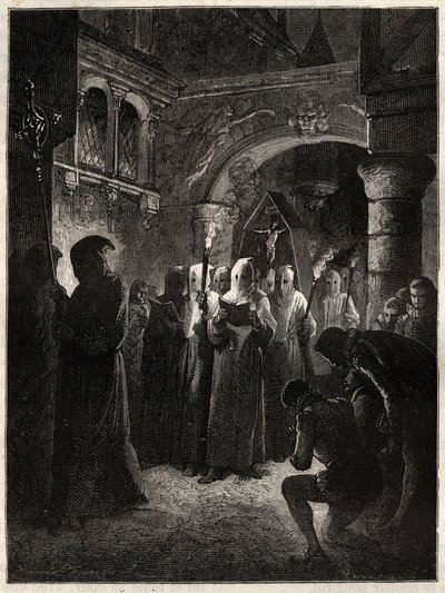 Król Francji Henryk III (1551-1589) w białym pokutnym garniturze”” Procesja Konfraterni ustanowiona przez króla 23.03.1585 (Król Francji Henryk III w białej procesji pokutnej) autorstwa Unknown artist