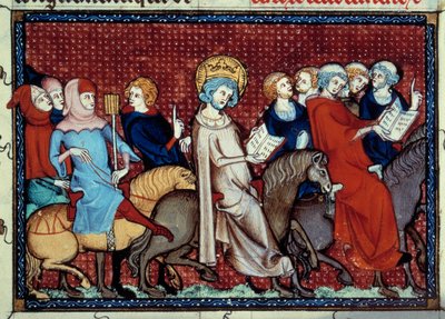 Król Francji Ludwik IX (Saint Louis) (1214-1270) kazał koniowi opowiedzieć swoje godziny swoim miniaturowym kapelanom z rękopisu „Życie i cuda św. Ludwika” autorstwa Wilhelma z Saint Pathus autorstwa Unknown artist