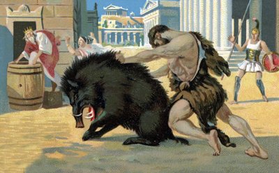 Prace Herkulesa: Herkules i dzik, początek XX wieku (chromo) autorstwa Unknown Artist