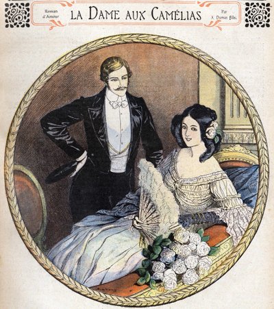 Lady of the Camelias autorstwa Alexandre Dumas Jr., ilustracja z końca XIX wieku po dzienniku powieściowym. autorstwa Unknown artist