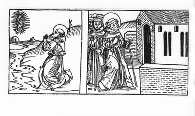 Życie św. Bernarda de Menthon (923 - 1008). Grawer z „Leben der Heiligen - sommerteil” (Księga świętego) Jakuba (Jakuba) z Voragine (1228-1298). Lubeka 1488. autorstwa Unknown artist