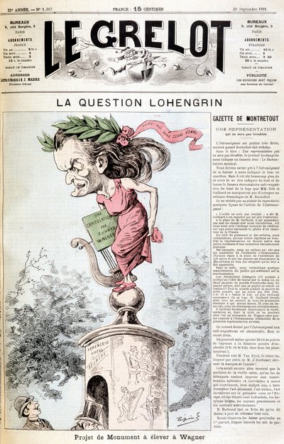Pytanie Lohengrina: Projekt pomnika, który ma powstać w Wagnerze - w „Le Grelot” z 20.09.1891 r. autorstwa Unknown artist