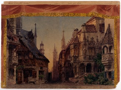 Meistersinger von Nurnberg (Les Meistersinger de Norymberg), WWV 96, opera Richarda Wagnera stworzona w 1868 roku. Scenografia Ferrario dla La Scali w Mediolanie autorstwa Unknown artist