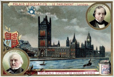 Pałac Westminsterski lub Parlament Londynu (Anglia), z portretami Williama Ewarta Gladstone