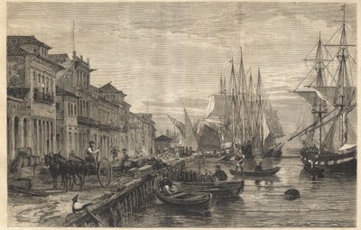 Nabrzeże Boa Vista, w San Pedro de Rio Grande do Sul, port morski Brazylii - Le quai de Belle-Vue, San Pedro de Rio Grande (Brazylia) - Kapitan Sao Pedro do Rio Grande do Sul - Grawerowanie od “ „Wspaniały Wszechświat” 1866 autorstwa Unknown artist