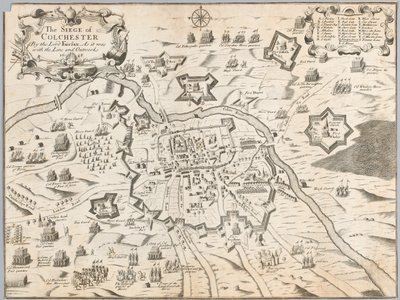 Oblężenie Colchester przez Lorda Fairfaxa, jak to było z linią i szańcami 1648 (rycina) autorstwa Unknown artist