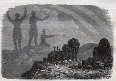 Widmo Brocken w górach Harz - widmo Brocken lub widmo Brocken - grawerowanie z 1877 roku autorstwa Unknown artist