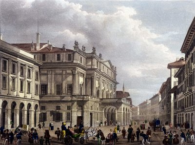 Teatro alla Scala w Mediolanie na początku XIX wieku. Grawerowanie okresu. Museo della Scala de Milan autorstwa Unknown artist