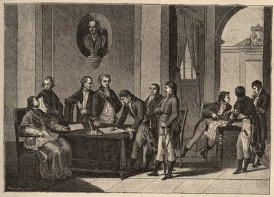 Traktat Tolentino lub Pokój Tolentino to traktat pokojowy podpisany 19 lutego 1797 r. w Tolentino we Włoszech między Francją a Państwami Papieskimi. (Między generałem Bonaparte i papieżem Piusem (Pio lub Pius) VI (1717-1799) Papież wyrzeka się Awinionu autorstwa Unknown artist