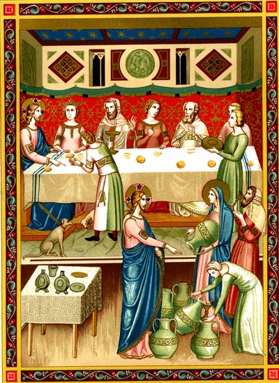 Uczta weselna w Kanie Galilejskiej, miniatura z rękopisu z XIV wieku autorstwa Unknown artist