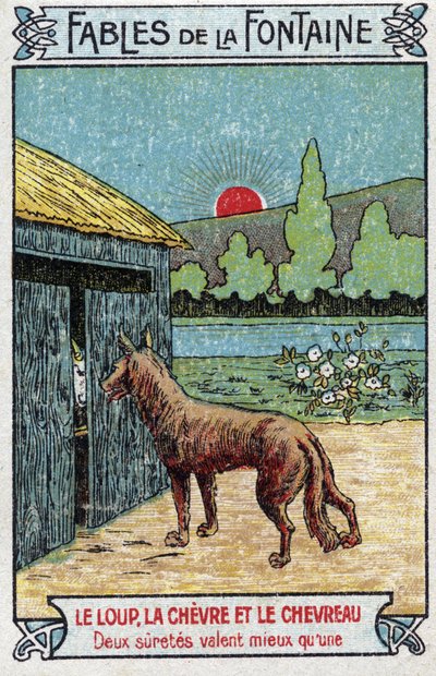 Wilk, Cheve i Koza - Bajki Jean de La Fontaine (1621-95) - Chromolitografia z końca XIX wieku Kolekcja prywatna autorstwa Unknown artist