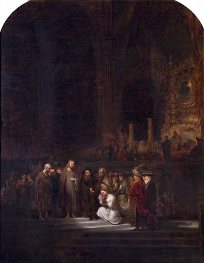 Kobieta przyłapana na cudzołóstwie (według Rembrandta), ok. 1845 autorstwa Unknown