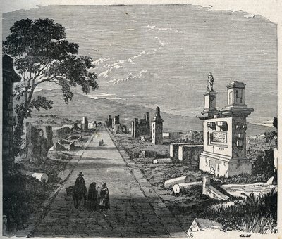 Starożytna trasa Appijska, przez appię przez bagna pontyńskie (Agro pontino) w pobliżu Rzymu. Rycina XIX wieku. autorstwa Unknown artist