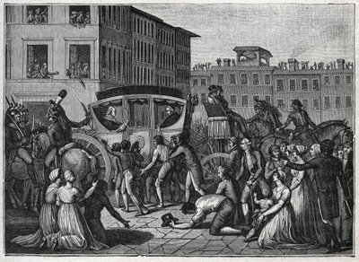 Przybycie papieża Piusa VI (Giovanni Angelo Braschi dit Pius VI, PIO 1717-1799) do Grenoble w 1799 roku. Rycina z 1800 roku. autorstwa Unknown artist