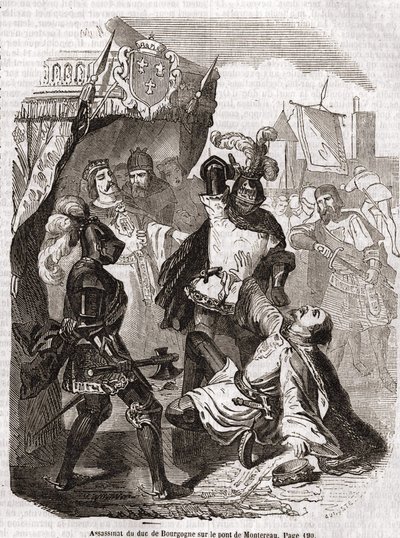 Zabójstwo księcia Burgundii (Jean sans peur) na moście w Montereau - w „Histoire de France” ”Anquetil, Paryż autorstwa Unknown artist
