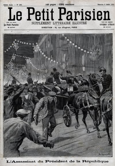 Zabójstwo prezydenta republiki Sadi Carnota (1837-1894) przez włoskiego anarchistę Sante Caserio 24 czerwca autorstwa Unknown artist