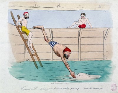 Kąpiel: karykatura łaźni publicznych (basenów) w Paryżu - XIX w., Carnavalet. autorstwa Unknown artist