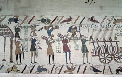 Bitwa między piechotą angielską (oddziały Harolda) a konnymi Normanami (oddziały Guillaume) - gobelin z Bayeux, znany jako Haft królowej Matyldy autorstwa Unknown artist