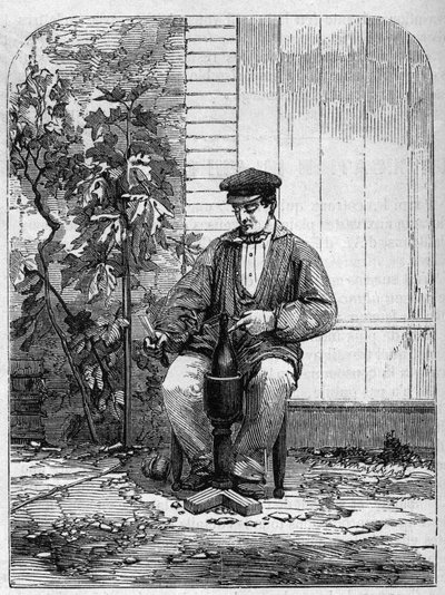 Butelkowanie wina szampana. Grawerunek z 1864 roku. autorstwa Unknown artist