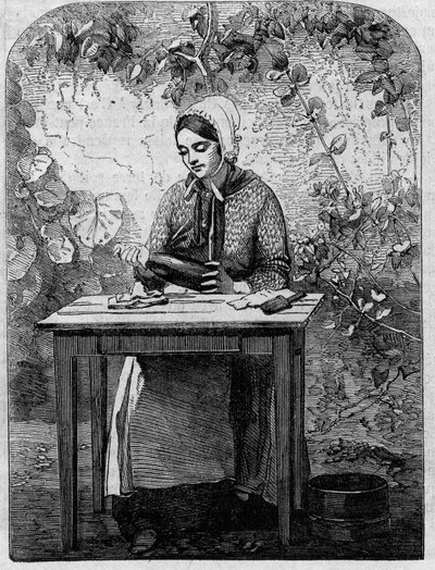 Butelkowanie wina szampana. Grawerunek z 1864 roku. autorstwa Unknown artist
