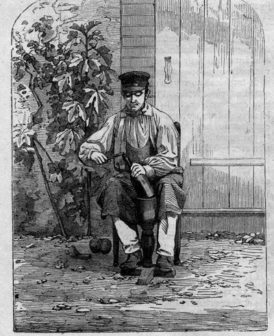 Butelkowanie wina szampana. Grawerunek z 1864 roku. autorstwa Unknown artist