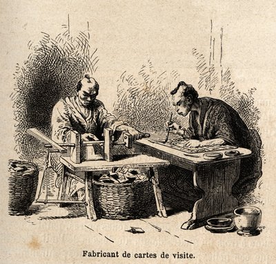 Producent wizytówek. Rycina ilustrująca podróż do Japonii w latach 1863-1864, autorstwa Aime Humberta, ministra Konfederacji Szwajcarskiej, w „Le tour du monde, nouveau journal des voyages”, wydanej pod kierunkiem Edouarda Chartona autorstwa Unknown artist