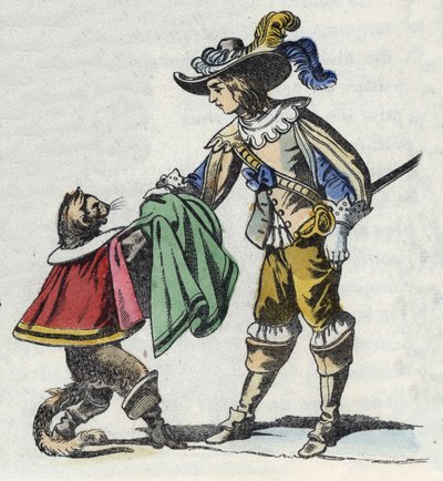 Kot i jego pan, markiz Carabas. Ilustracja do bajki „Kot botte” Charlesa Perrault autorstwa Unknown artist