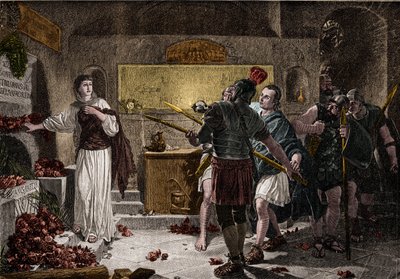 Rzymskie katakumby były używane do grzebania chrześcijańskich męczenników w I wieku bez napotkania żadnych przeszkód ze strony Rzymian. Około roku 257, za panowania cesarza Waleriana, rozpoczęły się prześladowania zmarłych, ścigano i polowano na wielu chrz autorstwa Unknown artist
