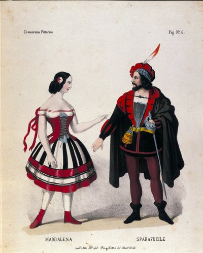 Postacie Maddaleny i Sparafucile w III akcie opery „Rigoletto” kompozytora Giuseppe Verdiego (1813-1901) autorstwa Unknown artist