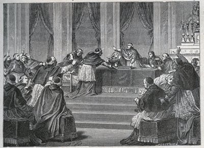 Duchowny Francji i Włoch spotkał się w Paryżu na Zjeździe Francuskiej Rady Narodowej 9 czerwca 1811 r. pod przewodnictwem kardynała Fescha (1763 - 1839). autorstwa Unknown artist