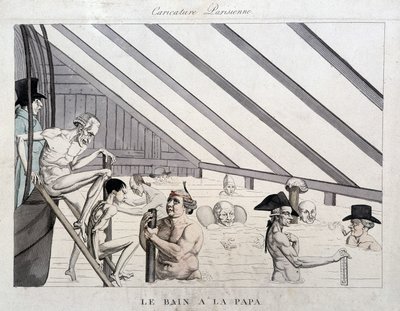 Kąpiel tatusia: karykatura na basenach w Paryżu autorstwa Unknown artist