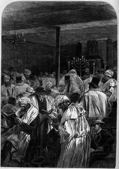 Dzień wielkiego przebaczenia Żydom lub obchody Jom Kippur w synagodze przy rue Saint Louis en l