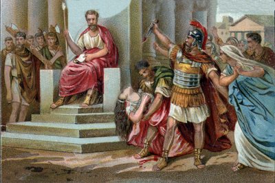 Śmierć Wirginii W 449 rpne Appius Klaudiusz, decemwir pod rządami Republiki Rzymskiej, twierdzi, że Virginia (Verginia), córka centuriona Virginius (Verginius), w której jest zakochany, podobnie jak jego niewolnik. Nadużywa swojej mocy, zmusza ją do zatrzy autorstwa Unknown artist