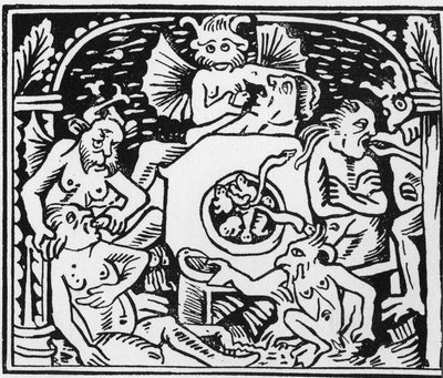 Diabelni oprawcy zmuszają ropuchy i węże do żarłoków – „Grand Calendrier et Compost des Bergers”, Lyon autorstwa Unknown artist