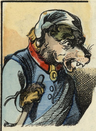 Pies Medor. Ilustracja do bajki „Bon medor i mały Chevrette””. W „Opowieściach z domu dla najmłodszych””. Anonimowy rycina z XIX wieku. autorstwa Unknown artist