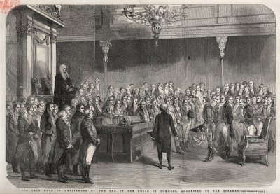 Książę Wellington (Arthur Wellesley (1769-1852) (Duke of Wellington) stoi przy Izbie Gmin, aby otrzymać gratulacje od przewodniczącego za zwycięstwo w Vimeiro, Wojna na Półwyspie autorstwa Unknown artist