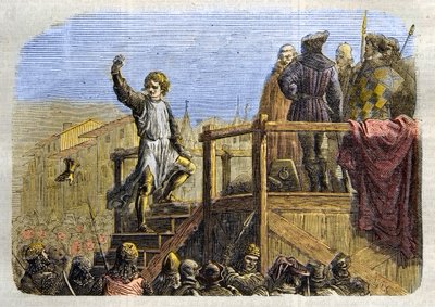 Egzekucja Konradana (lub Konrada Hohenstaufów), króla Sycylii i księcia Szwabii (1252-1268) z rozkazu Karola Anjou po bitwie pod Tagliacozzo w 1268 r.” Sycylii, po autorstwa Unknown artist