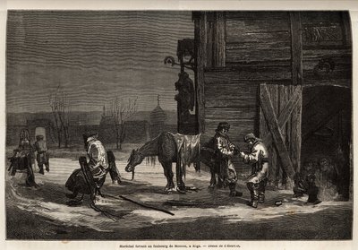 Ferrant marechal na przedmieściach Moskwy. Rysunek Henrieta, ilustrujący jego podróż do rosyjskich prowincji bałtyckich w latach 1851-54. Grawerowanie w „”Le tour du monde””, pod redakcją Edouarda Chartona autorstwa Unknown artist