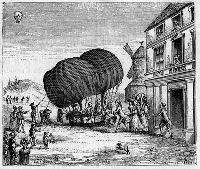 Pierwszy aerostat wydłużył braci Robertów przed zamkiem księcia Ghistelles 19 września autorstwa Unknown artist