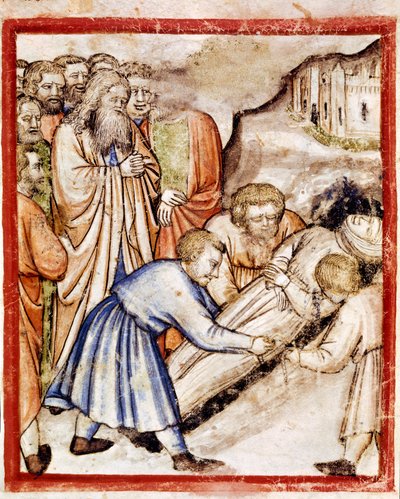Pogrzeb Sary Miniatura z kodeksu 212 (lub Kodeks Padovano lub Biblia z Padwy) 1390-1400 Rovigo, Accademia dei Concordi autorstwa Unknown artist