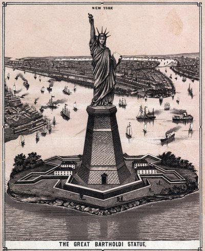 Wielki posąg Bartholdiego w Nowym Jorku, USA w „Świat ilustruje 168 widoków”” Niedatowany (koniec XIX wieku) autorstwa Unknown artist