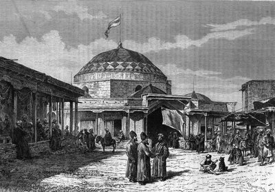 Wielki bazar Samarkandy (Samarkanda lub Samarkanda) w Uzbekistanie w XIX wieku. Grawerowanie w „” le journal de la Jeunesse „” z 1888 r. autorstwa Unknown artist
