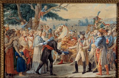 Przekazanie kluczy wiedeńskich Napoleonowi I (1769-1821) Cesarz powrócił do dezerteru stolicy Austrii przez Franciszka II Habsburga w dniu 14.11.1805. Gobelin z XIX wieku. Ile D